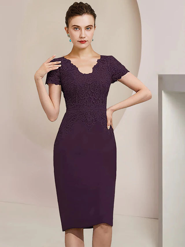 Side profile of the formal two-piece dress, highlighting the sheath silhouette.