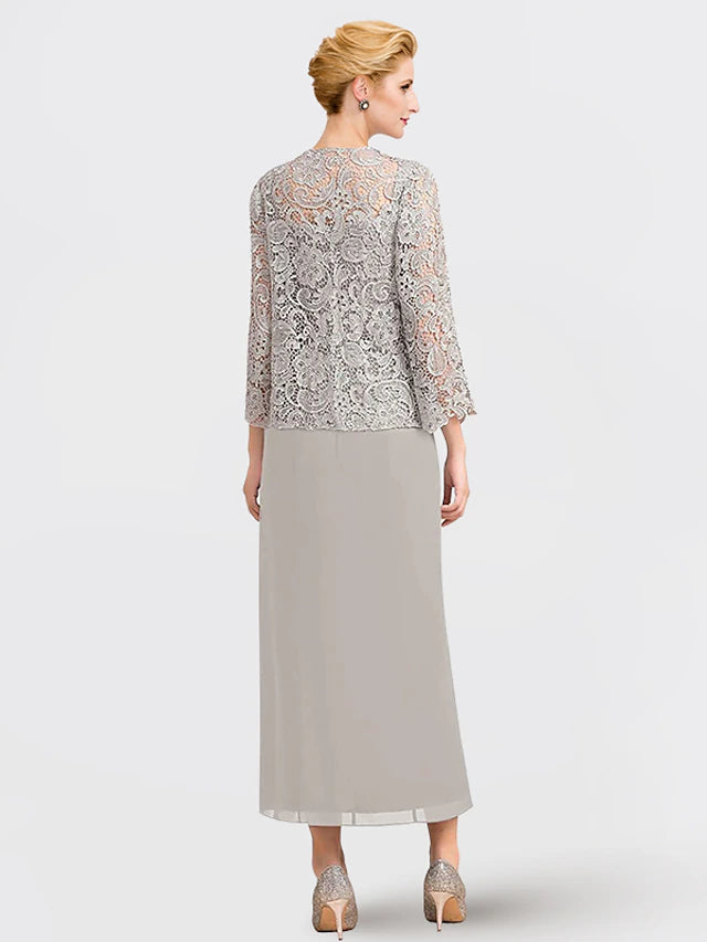 Back view of the ankle-length mother of the bride gown.