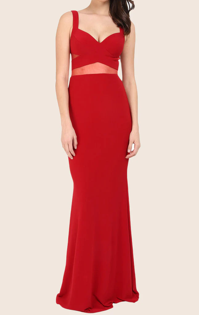 Model wearing an elegant two-piece sweetheart mermaid formal gown.