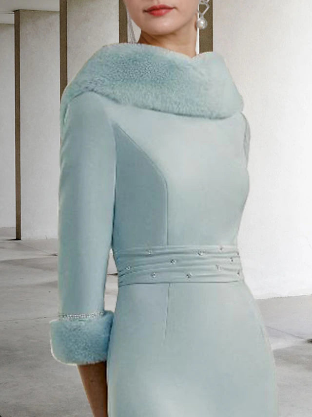 Back view of a Mother of the Bride dress with a high-low hem and ruched details.