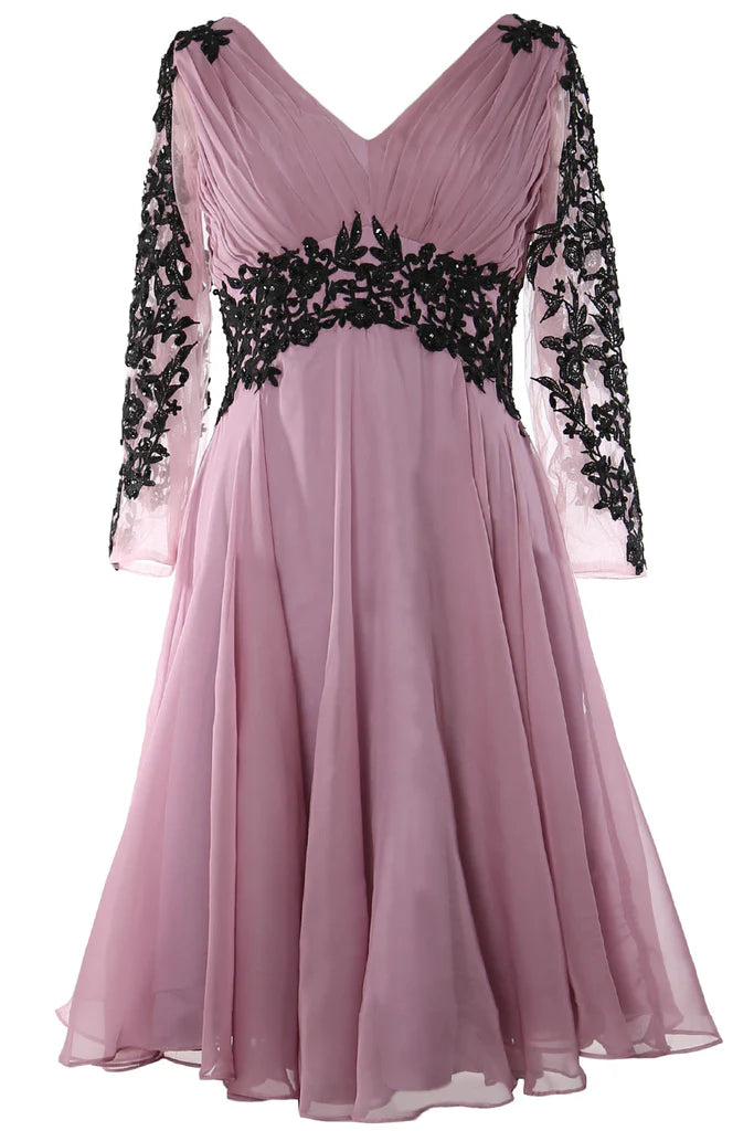 Elegant V-neck long sleeve formal gown.