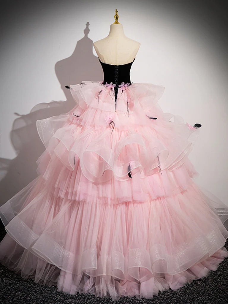 Side view of the periwinkle tulle prom dress, showcasing its flowy A-line skirt.