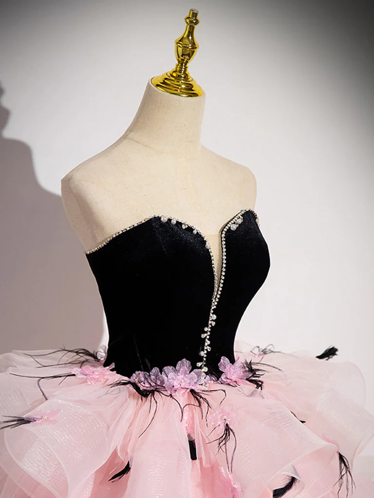 Back view of the long periwinkle V-neck tulle prom dress with a graceful train.