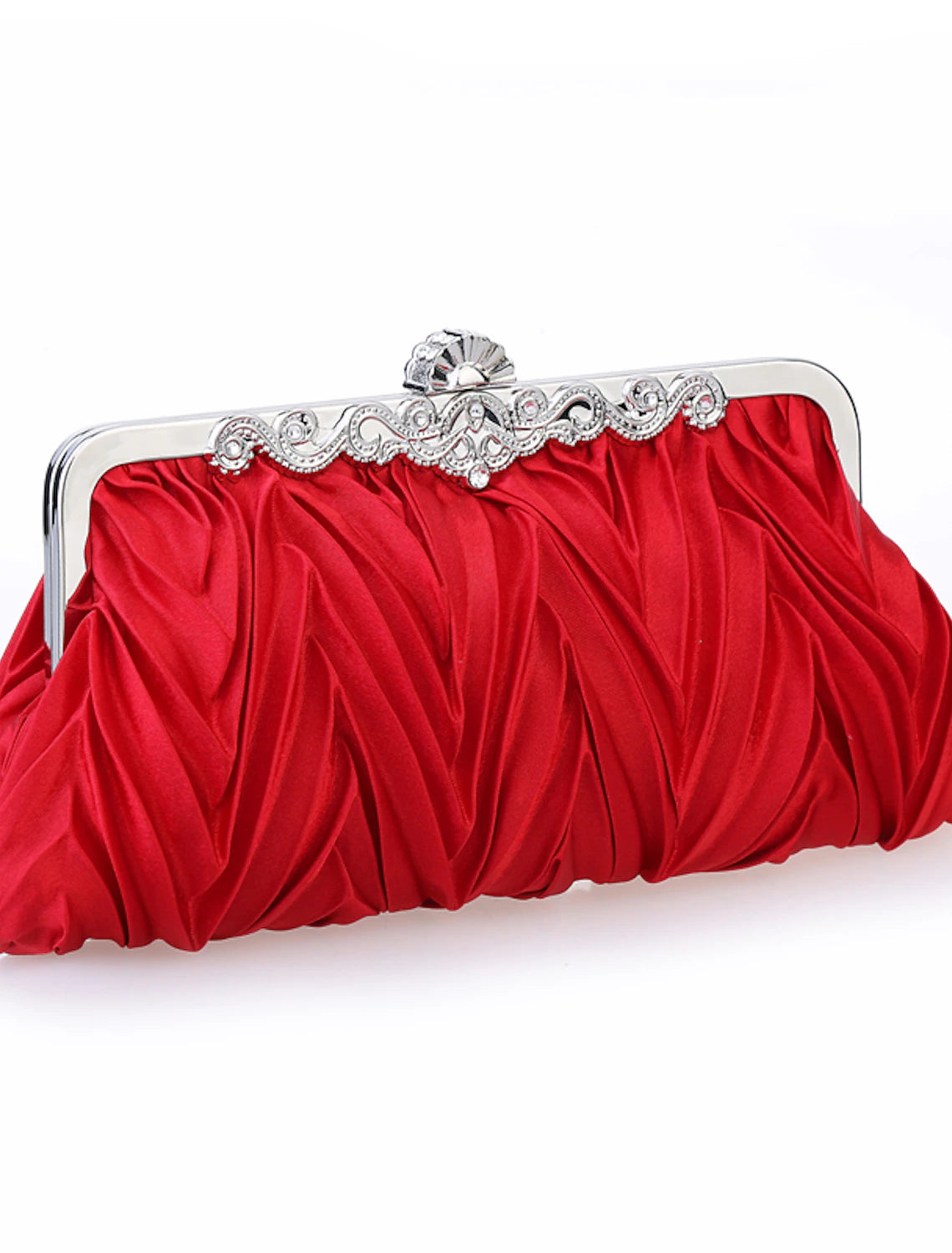 Women's party clutch bag, close-up of sparkling crystal embellishments.