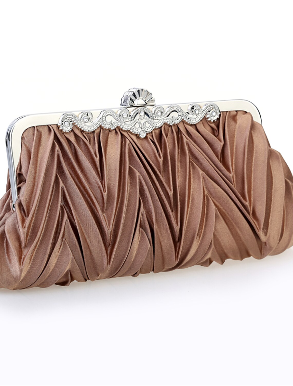 Satin and PU leather clutch bag, back view.
