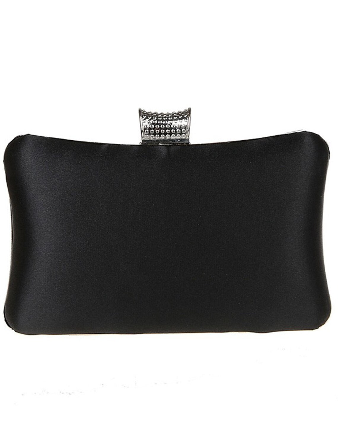 Women's satin and PU leather clutch bag with crystal embellishments.