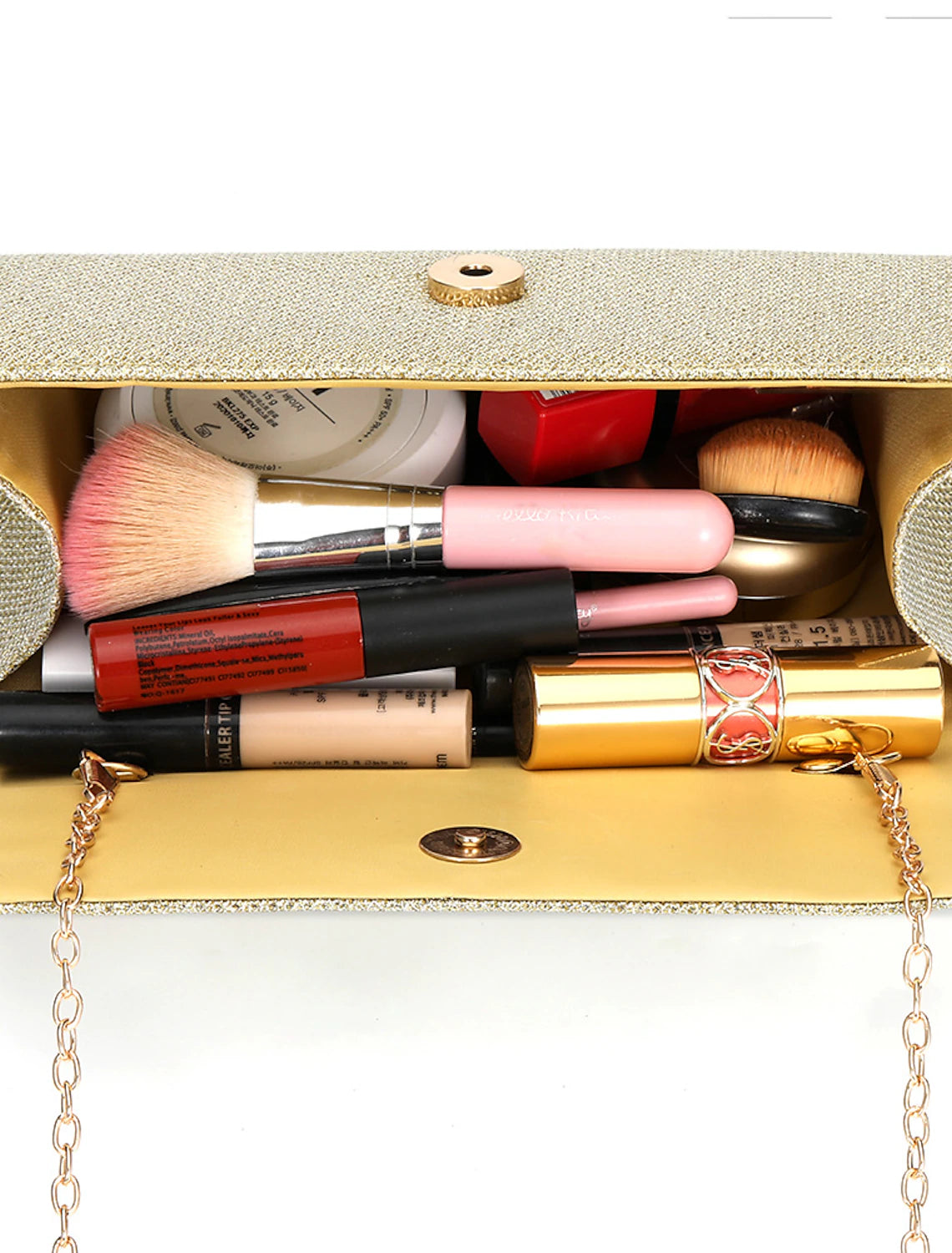 Front view of the sophisticated synthetic evening clutch.