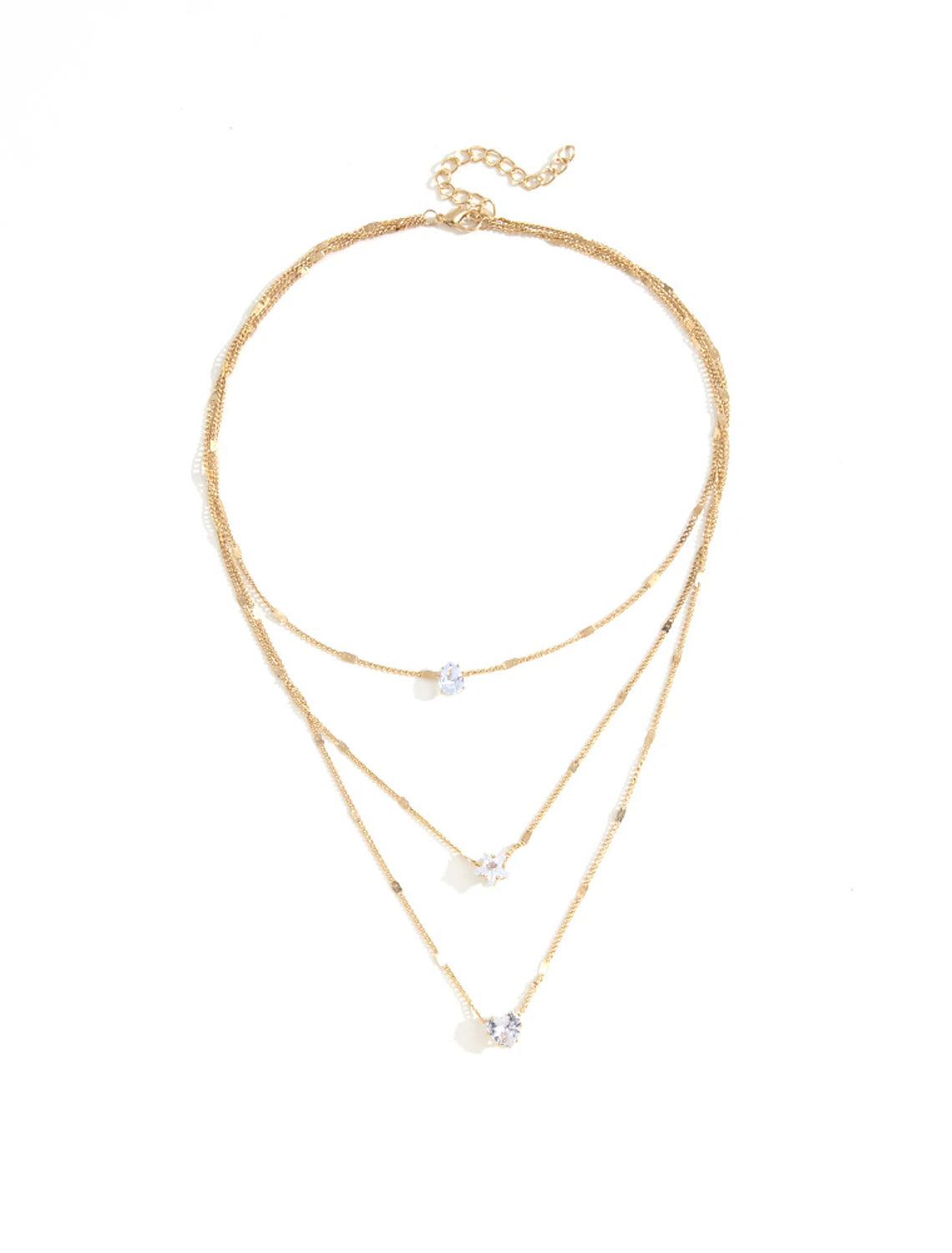 Close-up of Zircon Chrome geometric necklace with sparkling stones.