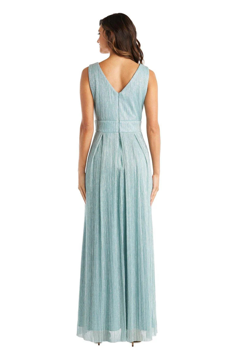 Elegant A Line Sleeveless V Neck Beaded Waist Shimmer Knit Long Prom Dress in Aqua for Formal Events