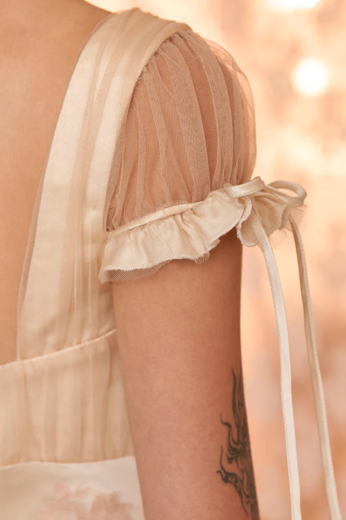 Elegant Beige V-neck Cross Strap Bow Ruffled Midi Evening Dresses