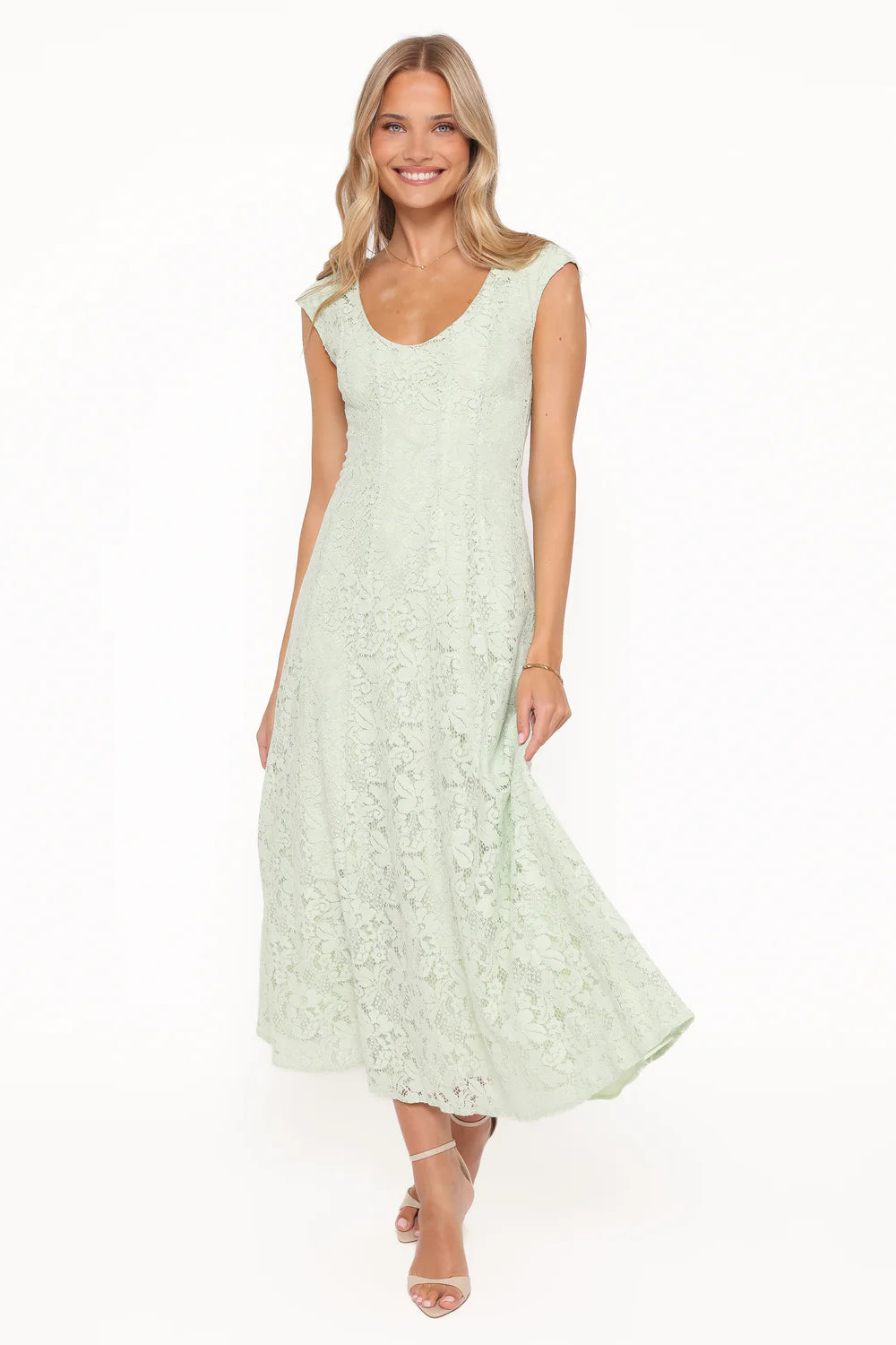 Elegant Cap Sleeve Scoop Neck Floral Lace Fitted Midi Prom Dress For Formal Evening Wedding Guest Bridesmaid Cocktail Party