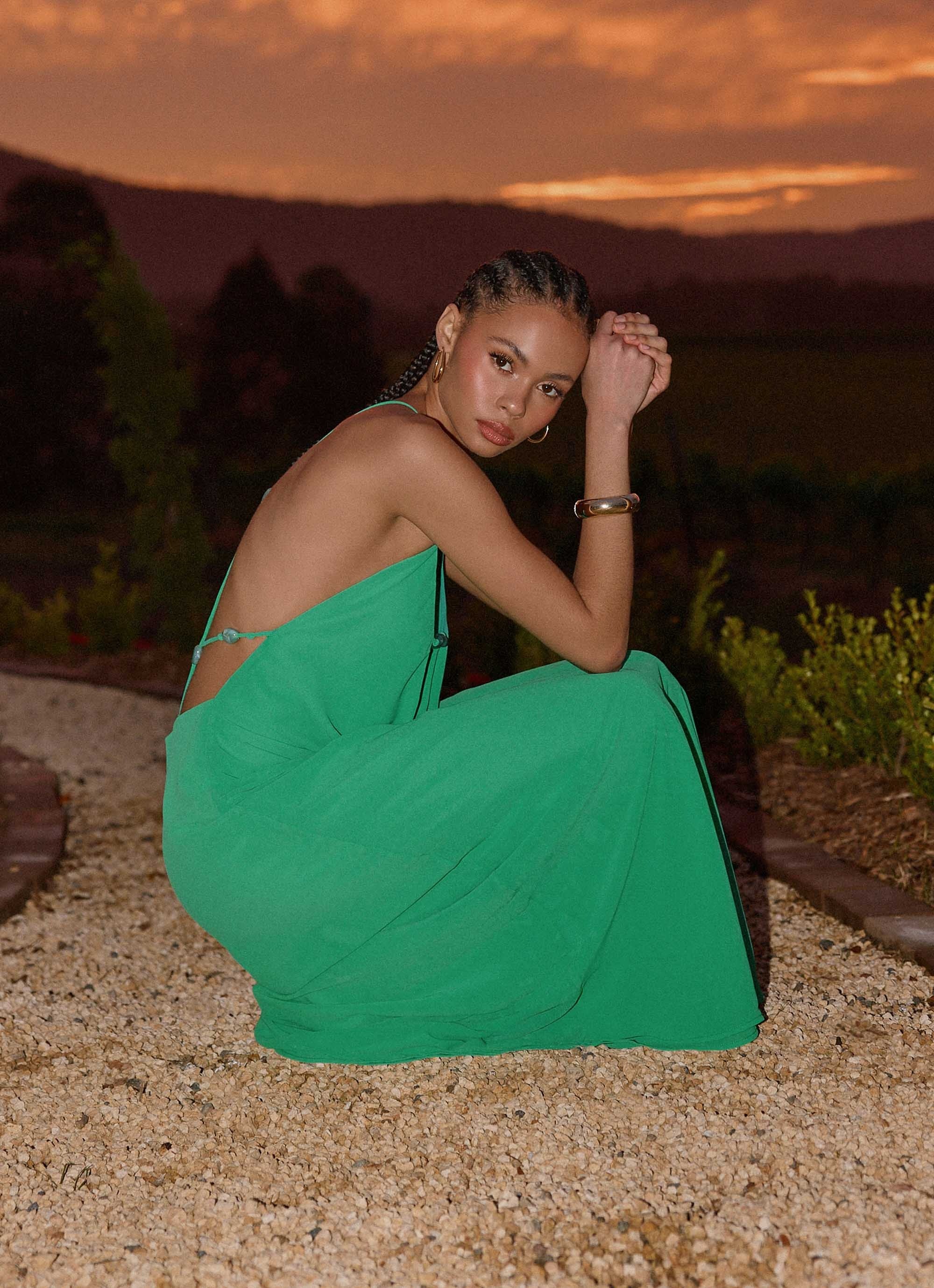 Elegant Halter Neck Deep V Neck Beaded Open Back Maxi Prom Dress