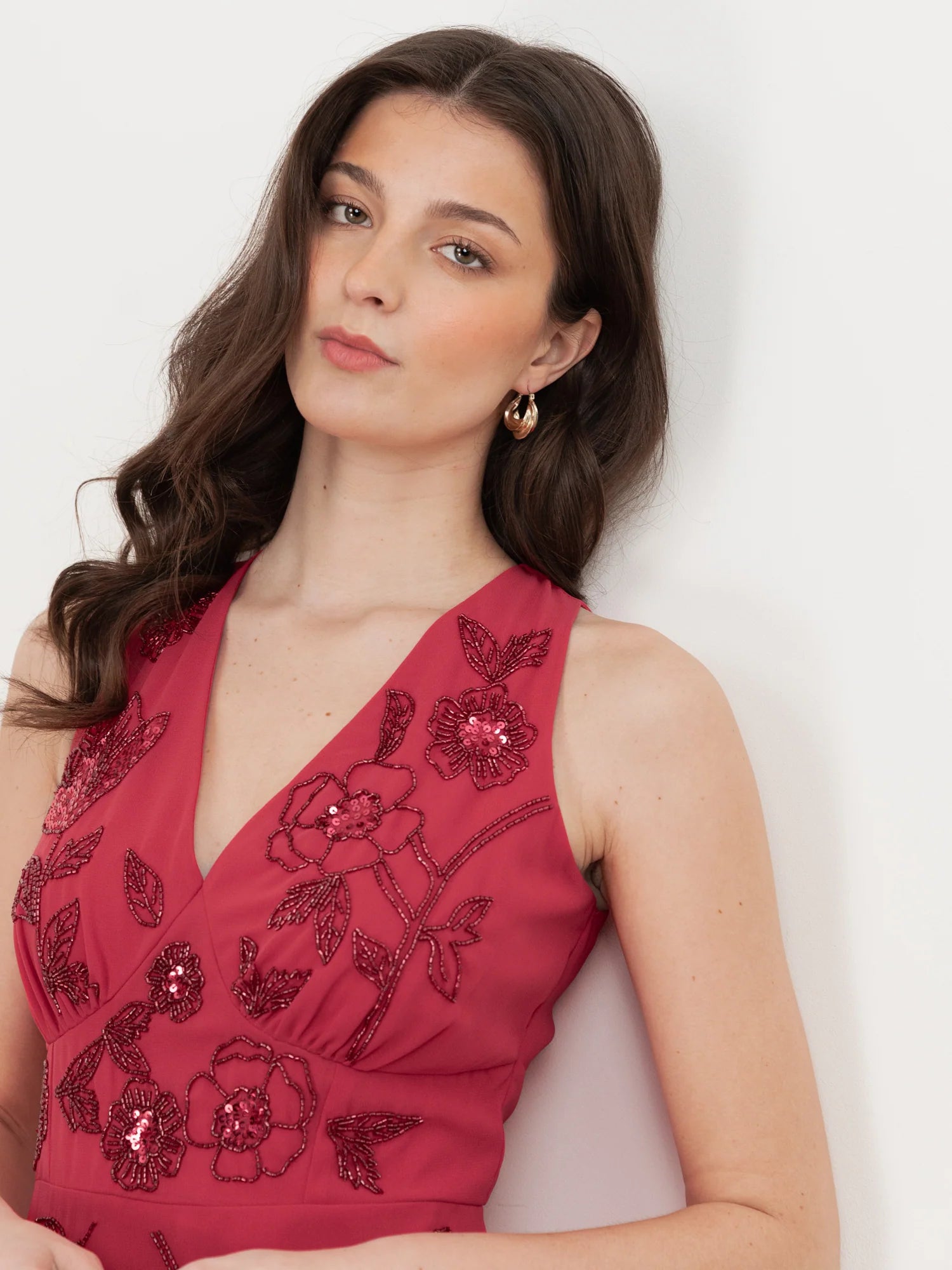 Elegant Halter Neck Tie Back Floral Sequin Embroidered Tiered Ruffle Maxi Prom Dress For Formal Evening Gala Wedding Guest