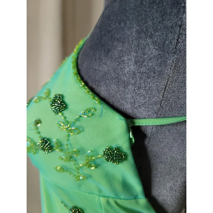 Elegant Mint Green V-neck Cross Strap Embroidered Mermaid Long Evening Dresses