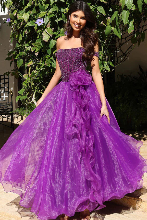 Elegant Off The Shoulder Beaded Corset Tulle A Line Prom Dress With 3D Floral Detail For Formal Evening