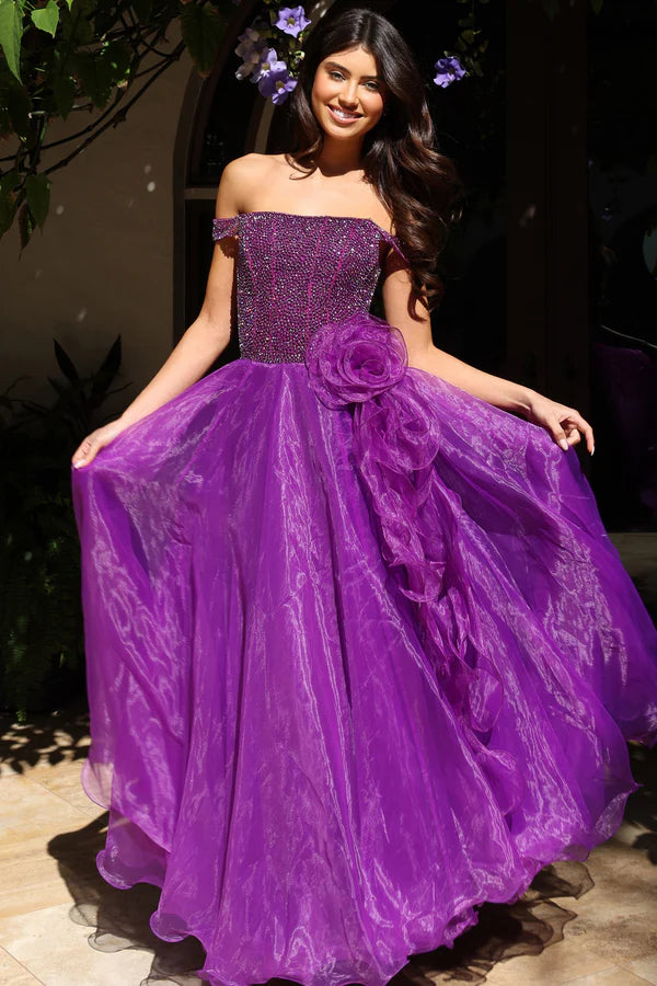 Elegant Off The Shoulder Beaded Corset Tulle A Line Prom Dress With 3D Floral Detail For Formal Evening
