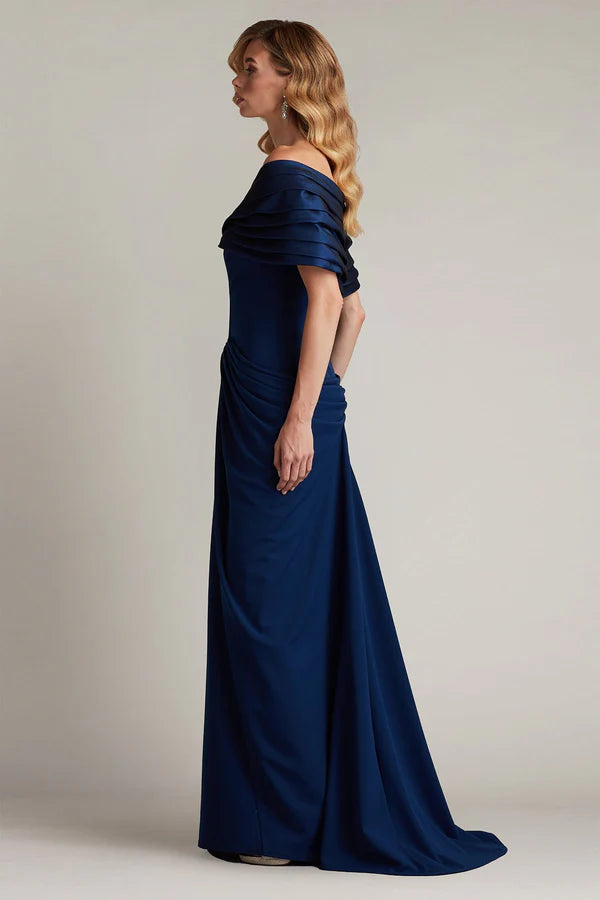 Elegant Off The Shoulder Pleated Ruffle Sleeve Ruched Bodycon Maxi Prom Dress For Formal Evening Mother Of The Bride