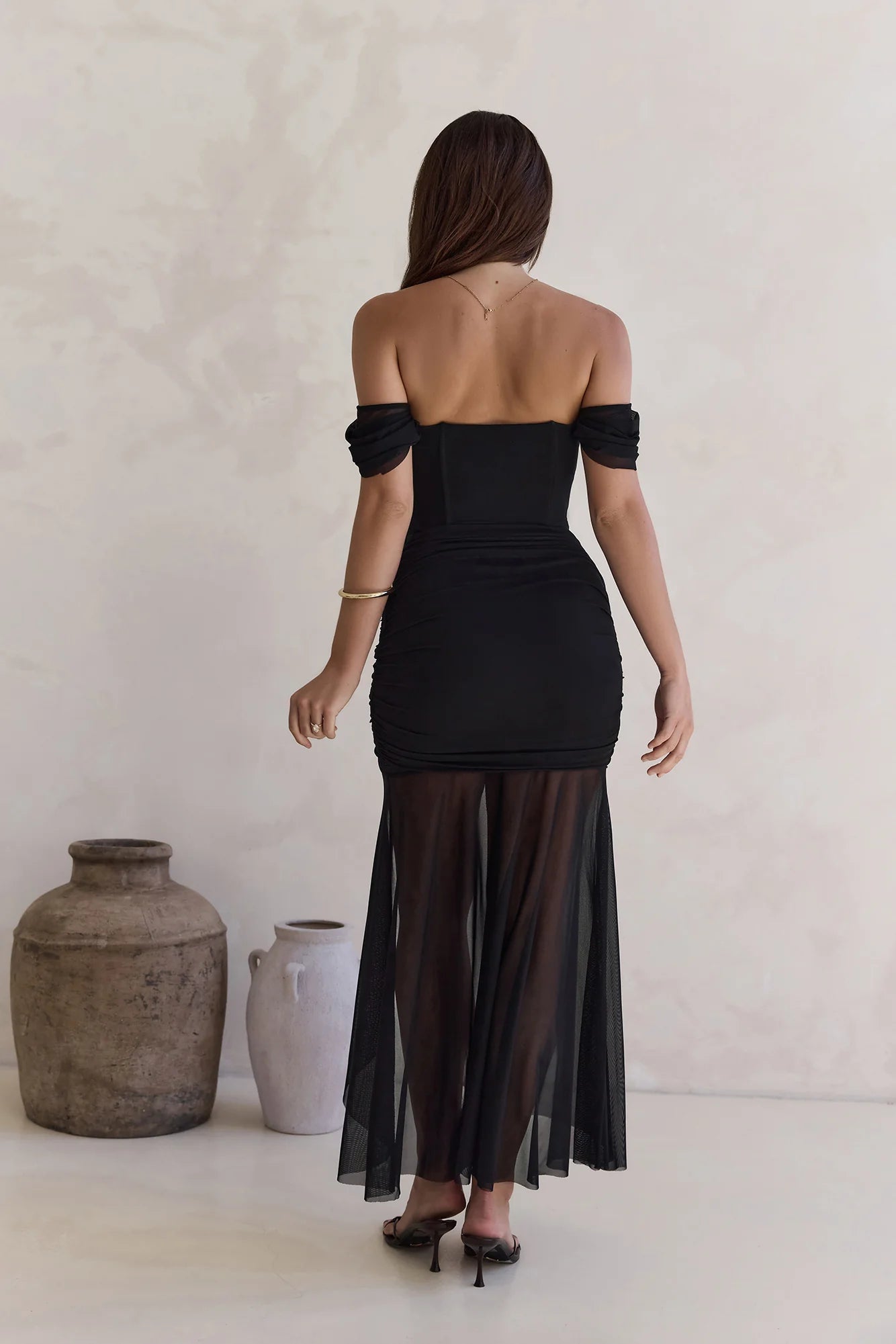 Elegant Off The Shoulder Ruched Mesh Maxi Prom Dress For Formal Evening Wedding Guest Bridesmaid Cocktail Party