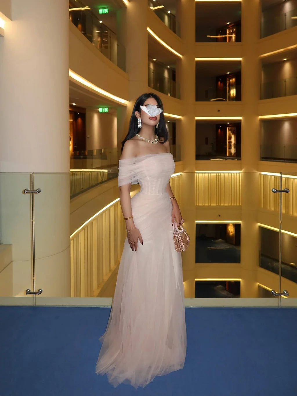Elegant Off The Shoulder Ruched Tulle Corset Mermaid Maxi Prom Dress