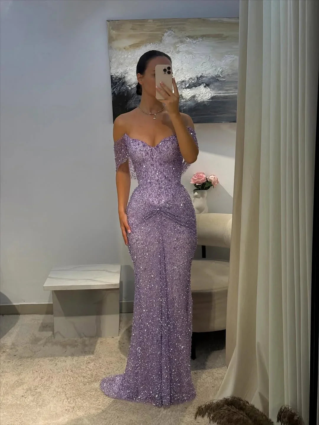 Elegant Off The Shoulder Sequin Embellished Mermaid Maxi Prom Dress For Formal Evening Gala