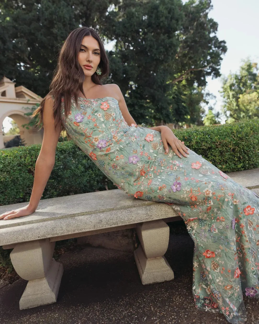 Elegant One Shoulder 3D Floral Embroidered Sheer Mesh Bodycon Maxi Prom Dress For Formal Evening Gala Wedding Guest Bridesmaid