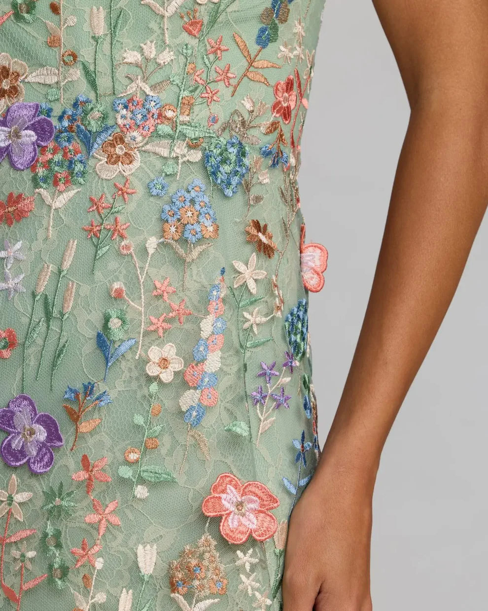 Elegant One Shoulder 3D Floral Embroidered Sheer Mesh Bodycon Maxi Prom Dress For Formal Evening Gala Wedding Guest Bridesmaid