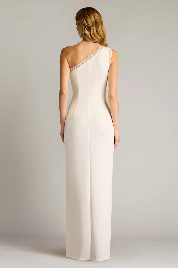 Elegant One Shoulder Beaded Trim Bodycon Maxi Prom Dress With Slit For Formal Evening Wedding Guest