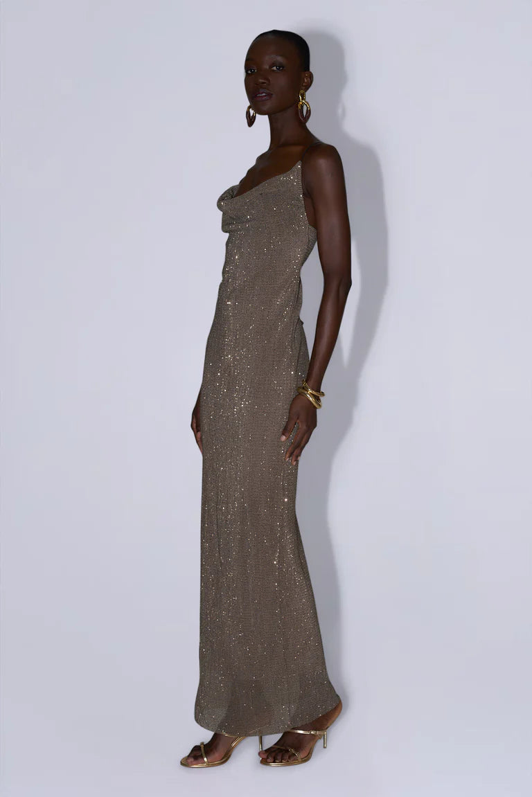 Elegant One Shoulder Cowl Neck Backless Sequin Maxi Prom Dress For Formal Evening Red Carpet
