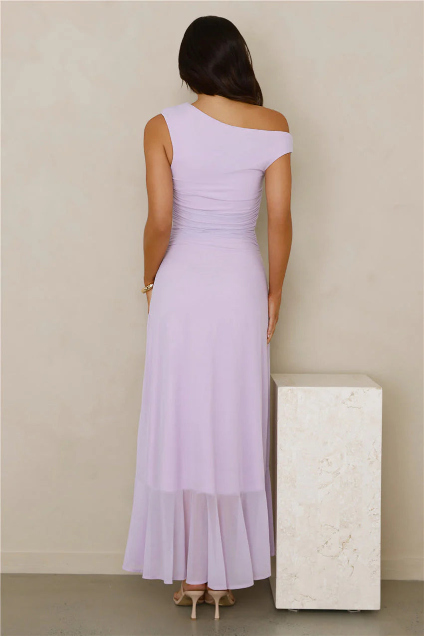 Elegant One Shoulder Ruched Bodice High Slit Ruffle Hem Mermaid Maxi Evening Dress For Formal Evening Prom Wedding Guest Bridesmaid Beach Wedding Cocktail Party Gala