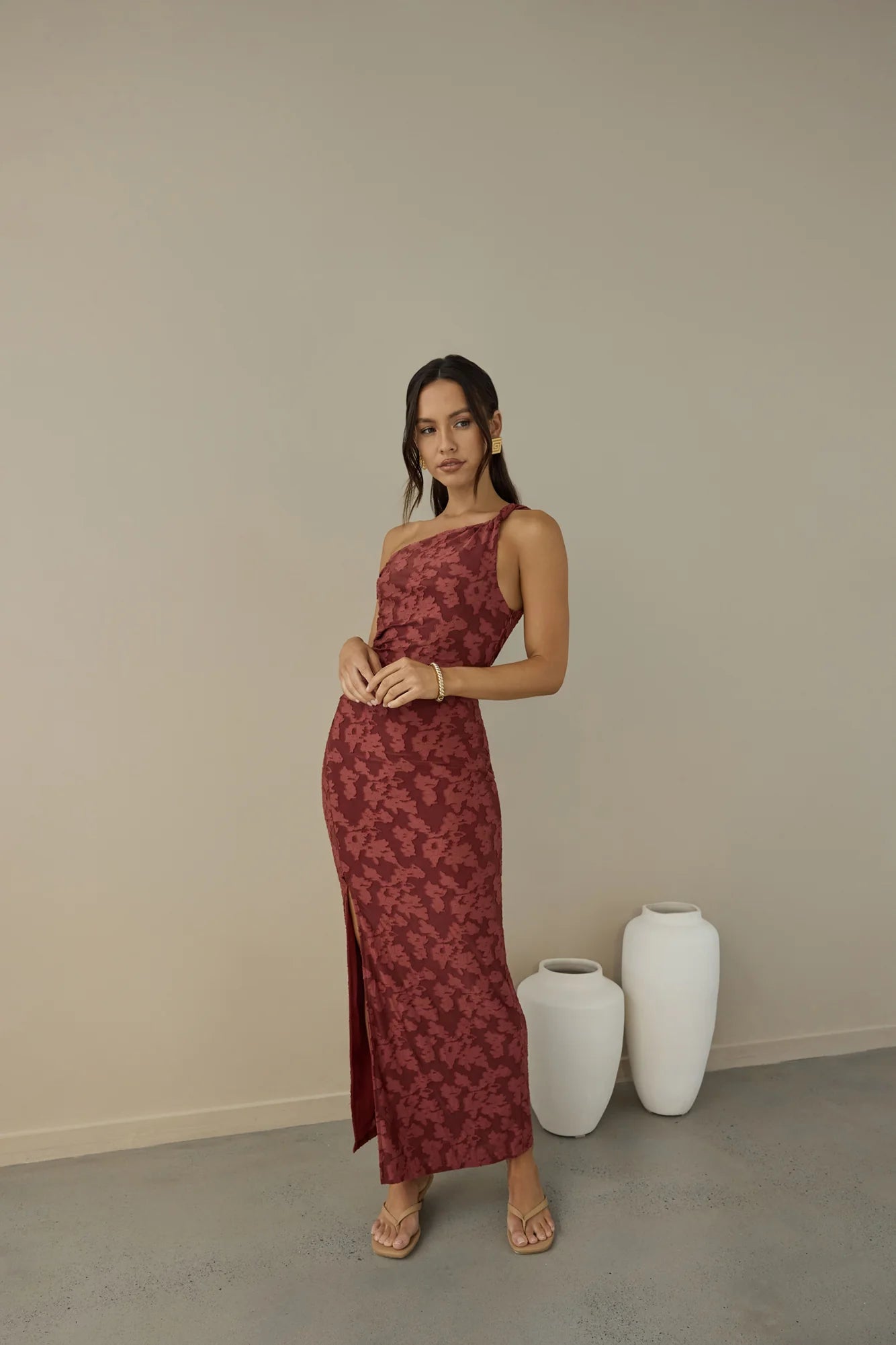 Elegant One Shoulder Ruched Side Split Floral Print Bodycon Maxi Prom Dress For Wedding Guest Bridal Shower Formal Evening