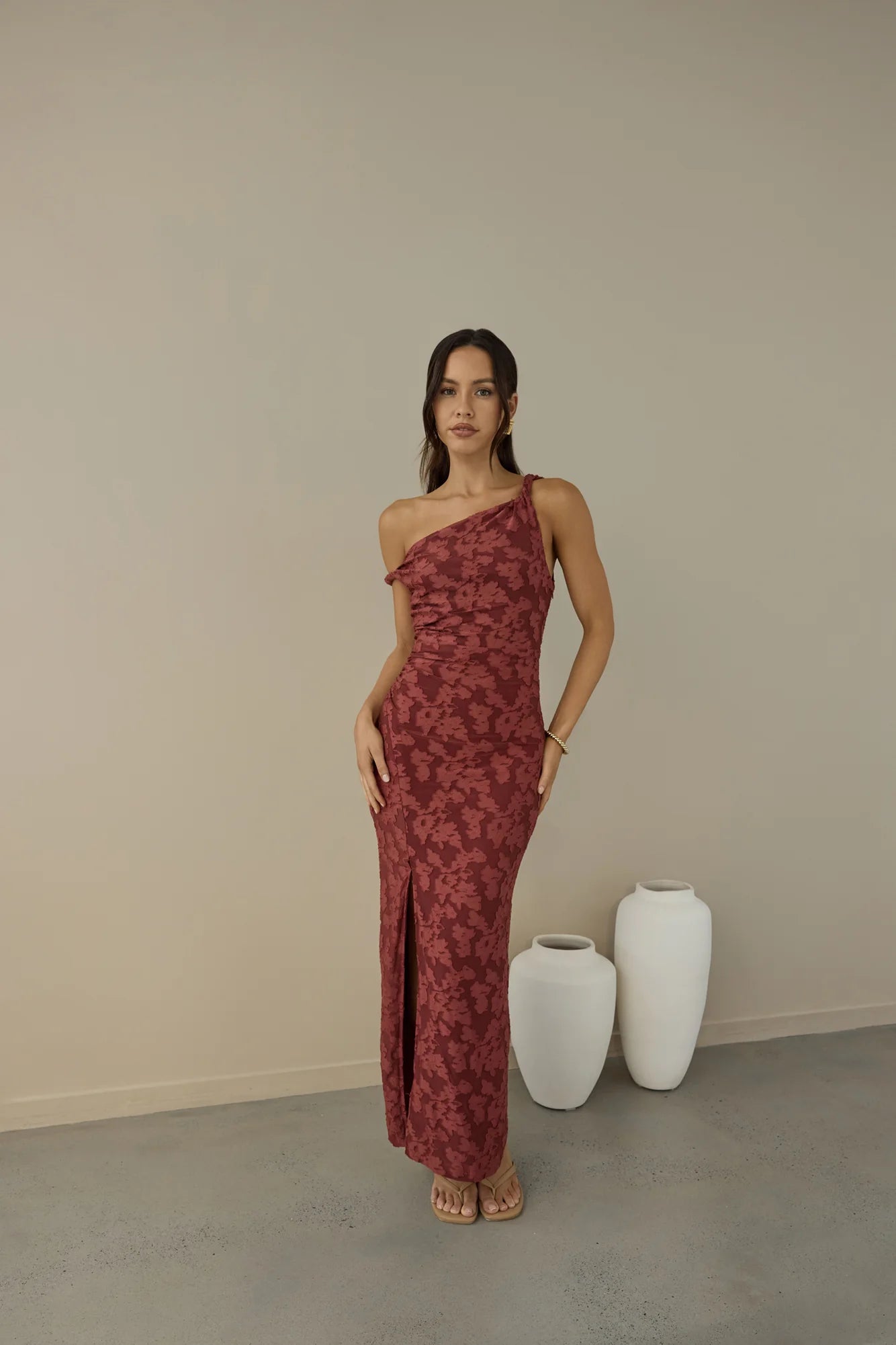 Elegant One Shoulder Ruched Side Split Floral Print Bodycon Maxi Prom Dress For Wedding Guest Bridal Shower Formal Evening