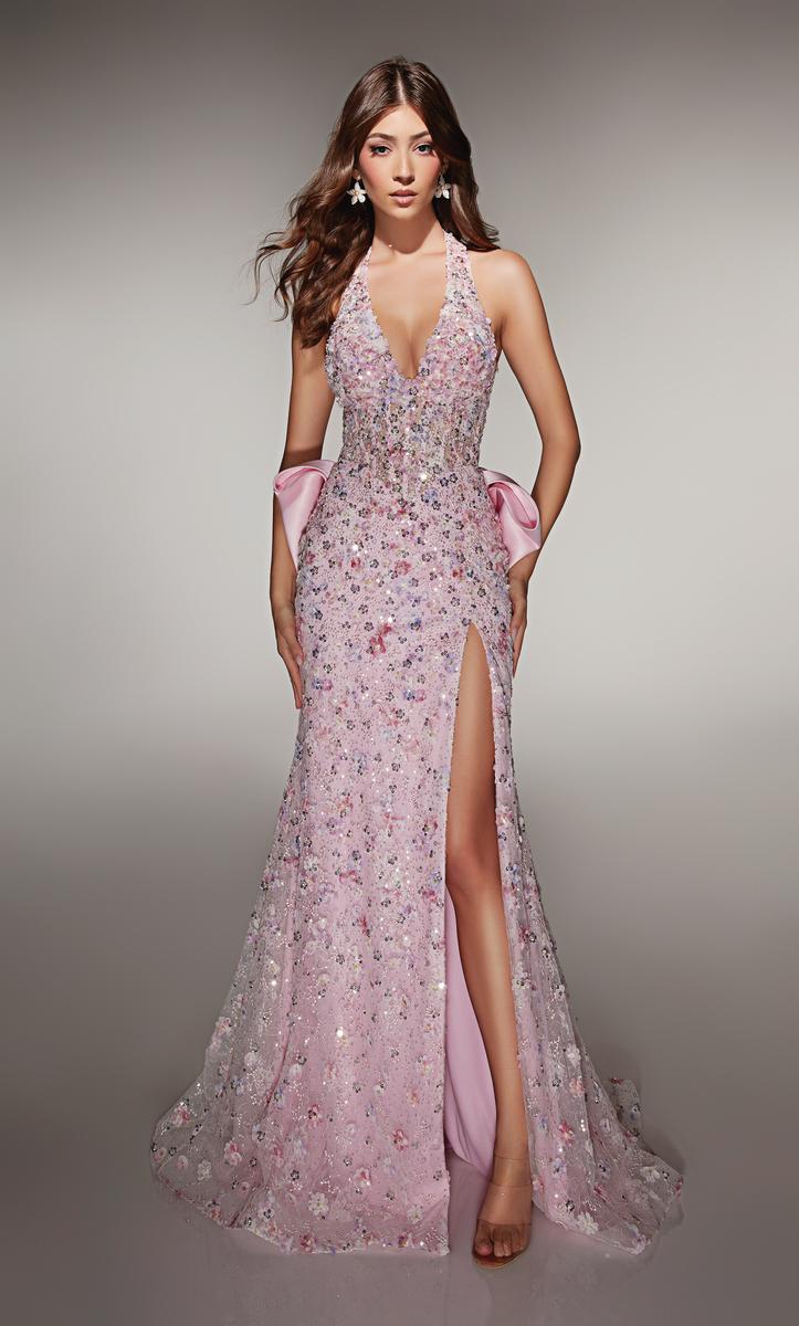 Elegant Pink Sequins Floral Embroidered V-neck Cross Strap Mermaid Long Evening Dresses