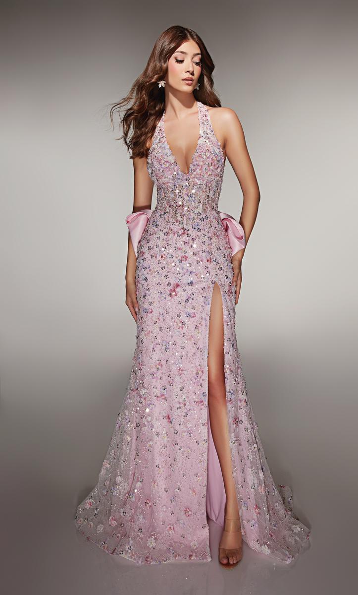 Elegant Pink Sequins Floral Embroidered V-neck Cross Strap Mermaid Long Evening Dresses