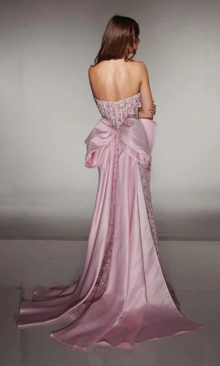 Elegant Pink Sequins Floral Embroidered V-neck Cross Strap Mermaid Long Evening Dresses