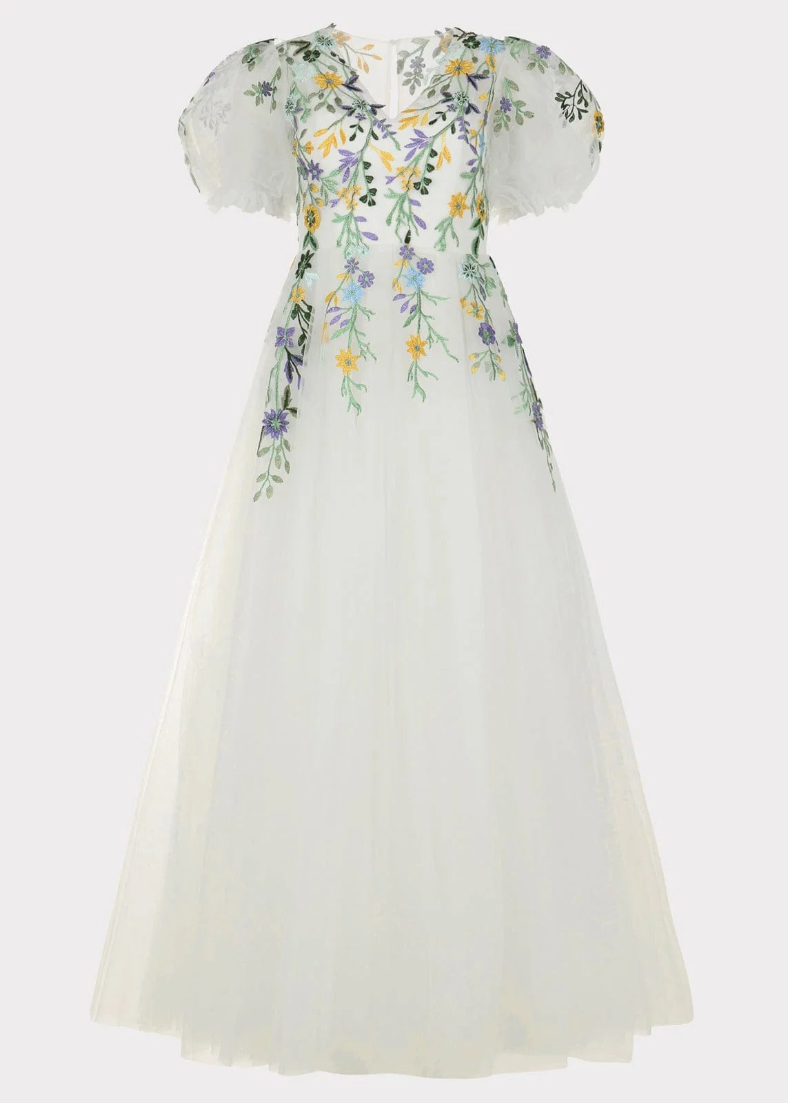 Elegant Puff Sleeve V Neck Floral Embroidery Sheer Mesh Tulle Maxi Evening Dress For Formal Evening Prom Wedding Guest Bridesmaid Cocktail Party Gala