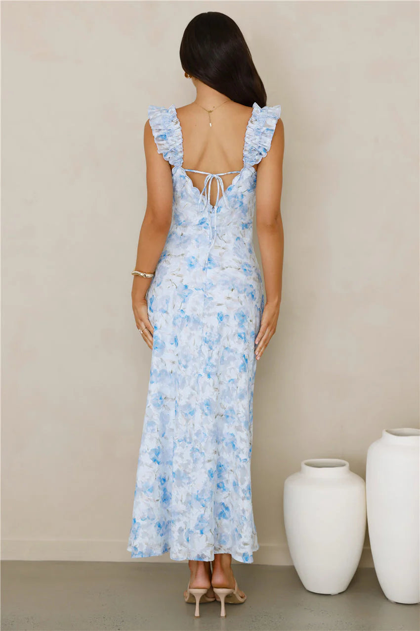 Elegant Ruffle Shoulder Straps V Neck Tie Detail Open Back Lace Up 3D Floral Applique Mermaid Maxi Evening Dress For Formal Evening Prom Wedding Guest Bridesmaid Beach Wedding Cocktail Party Gala