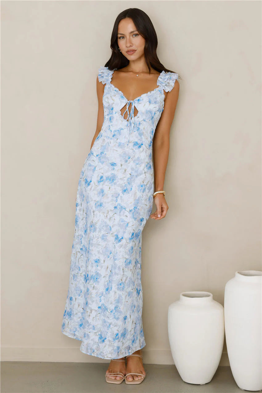 Elegant Ruffle Shoulder Straps V Neck Tie Detail Open Back Lace Up 3D Floral Applique Mermaid Maxi Evening Dress For Formal Evening Prom Wedding Guest Bridesmaid Beach Wedding Cocktail Party Gala