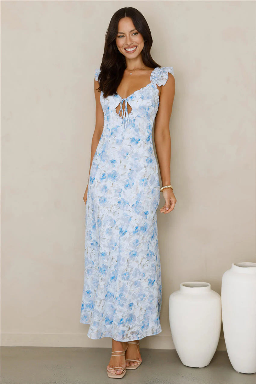 Elegant Ruffle Shoulder Straps V Neck Tie Detail Open Back Lace Up 3D Floral Applique Mermaid Maxi Evening Dress For Formal Evening Prom Wedding Guest Bridesmaid Beach Wedding Cocktail Party Gala