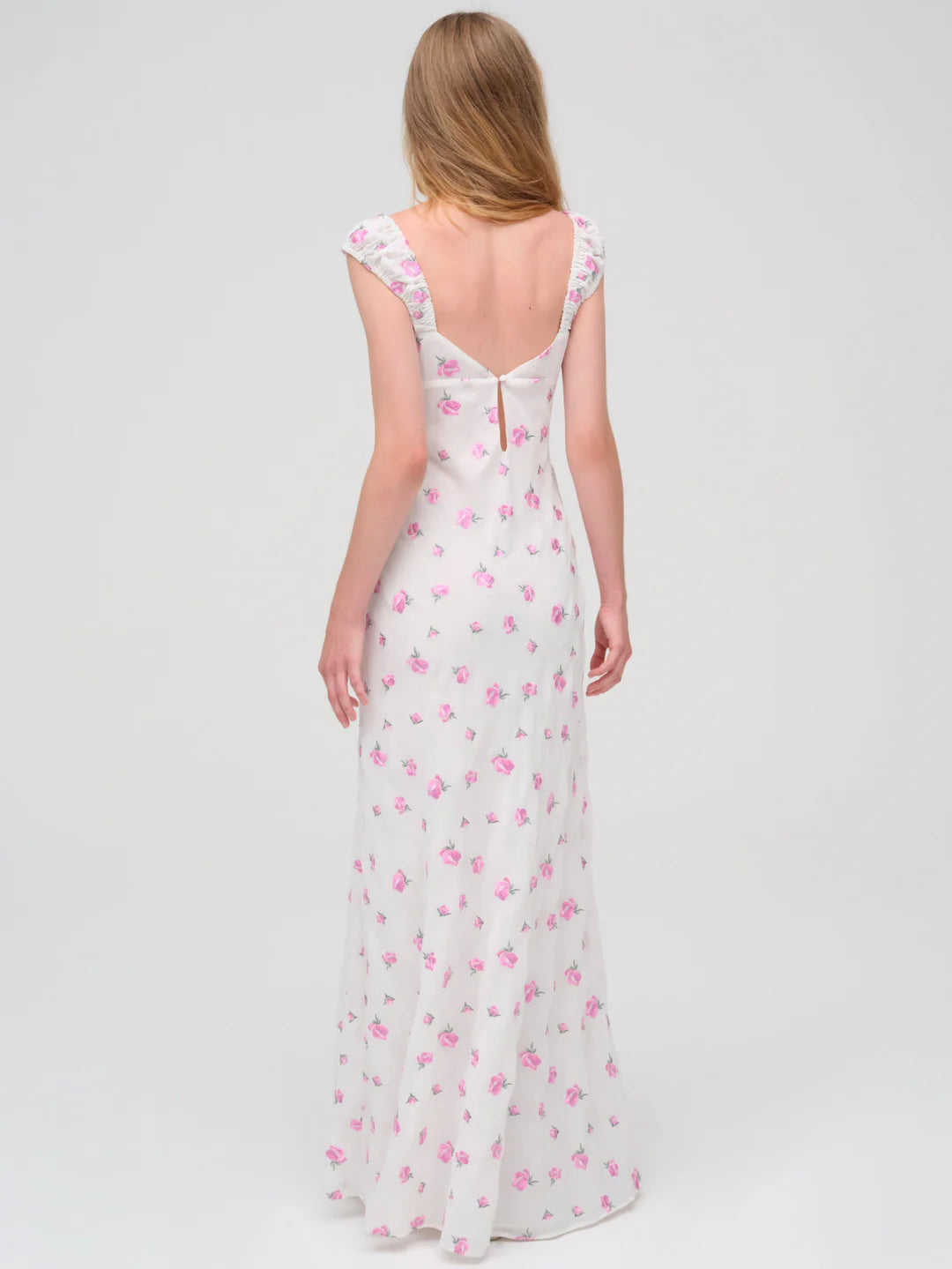 Elegant Ruffle Strap V Neck Ditsy Rose Print Chiffon Maxi Prom Dress For Formal Evening Wedding Guest