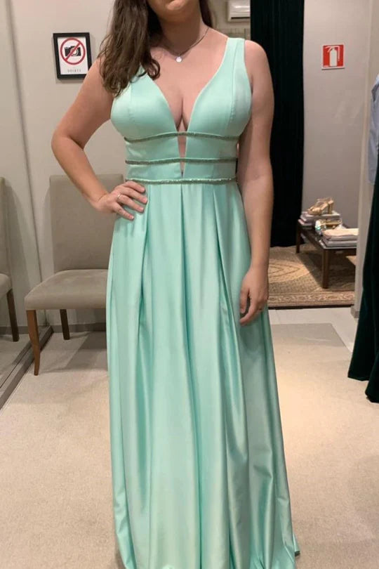Elegant Sleeveless Deep V Neck Open Back Beaded Detail A Line Maxi Evening Dress For Formal Evening Prom Wedding Guest Bridesmaid Beach Wedding Cocktail Party Gala