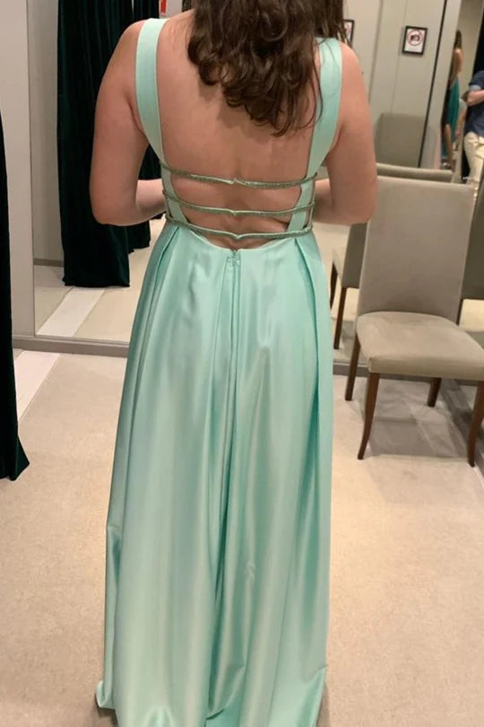 Elegant Sleeveless Deep V Neck Open Back Beaded Detail A Line Maxi Evening Dress For Formal Evening Prom Wedding Guest Bridesmaid Beach Wedding Cocktail Party Gala
