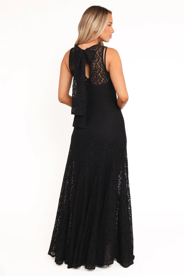 Elegant Sleeveless Lace Yoke Floral Lace Maxi Prom Dress With Flared Hem For Formal Evening Wedding Guest Bridesmaid Cocktail Party