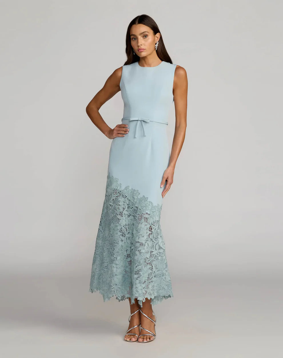 Elegant Sleeveless Round Neck Belted Lace Hem Mermaid Maxi Prom Dress For Formal Evening Wedding Guest Bridesmaid Cocktail Party