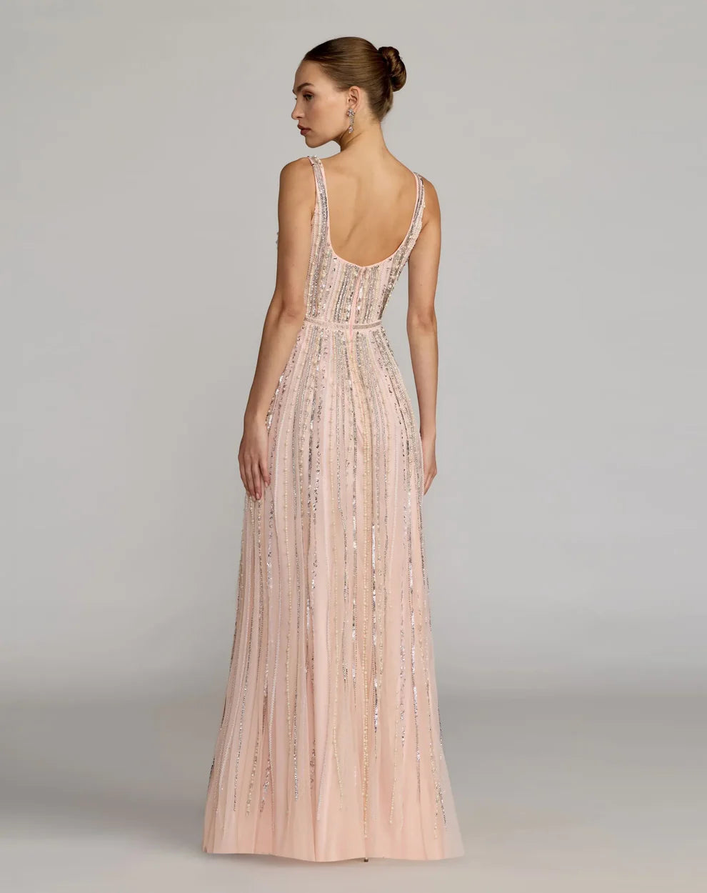 Elegant Sleeveless Square Neck Backless Beaded Pearl Embellished A Line Maxi Prom Dress For Formal Evening Gala Wedding Guest Bridesmaid