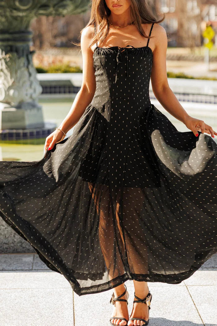 Elegant Sleeveless V Neck Scallop Trim Nautical Print Maxi Prom Dress For Wedding Guest Bridal Shower Formal Evening