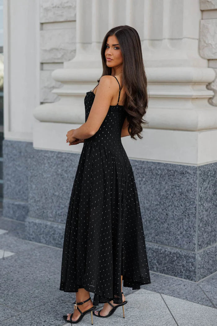 Elegant Sleeveless V Neck Scallop Trim Nautical Print Maxi Prom Dress For Wedding Guest Bridal Shower Formal Evening