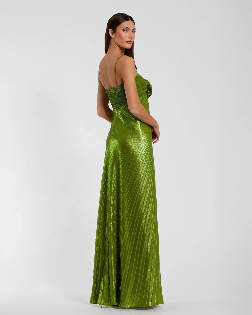 Elegant Spaghetti Strap 3D Flower Detail Pleated Shimmer Maxi Prom Dress For Formal Evening Wedding Guest Bridesmaid Cocktail Party