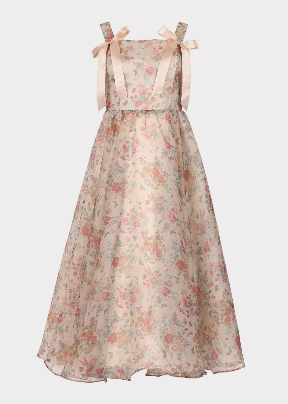 Elegant Spaghetti Strap Bow Detail Corset Back Floral Print A Line Midi Evening Dress For Formal Evening Prom Wedding Guest Bridesmaid Beach Wedding Cocktail Party Gala
