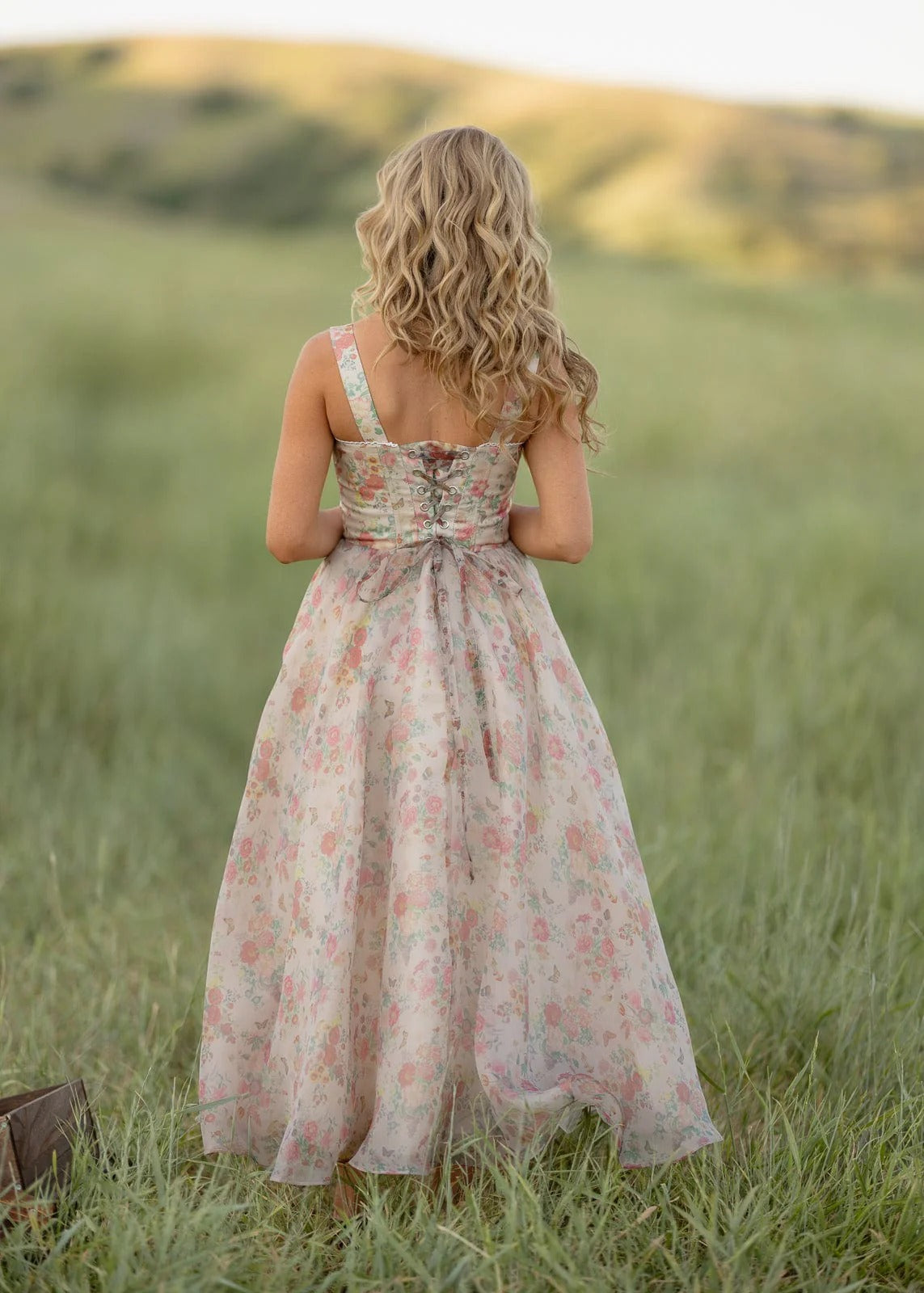 Elegant Spaghetti Strap Bow Detail Corset Back Floral Print A Line Midi Evening Dress For Formal Evening Prom Wedding Guest Bridesmaid Beach Wedding Cocktail Party Gala