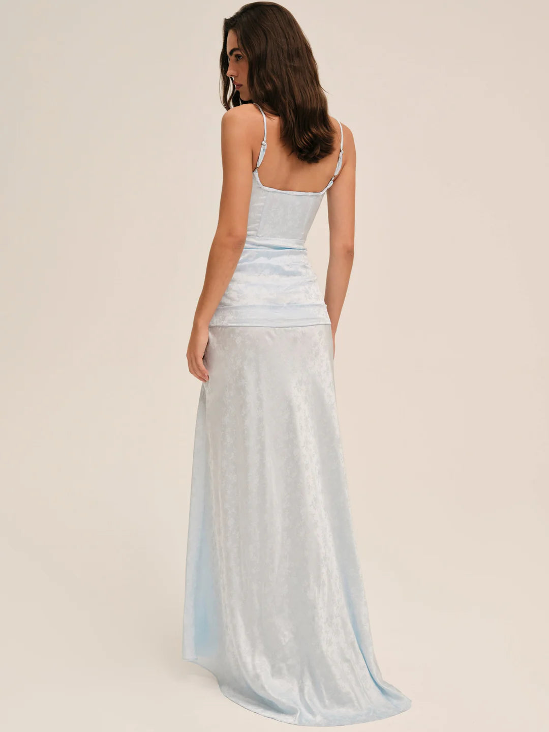 Elegant Spaghetti Strap Lace Up Cutout Lace Trim Satin Maxi Prom Dress For Formal Evening Gala